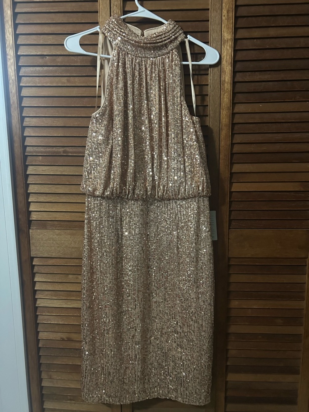 Gold Sequin Halter Midi Dress NWT Sz 12